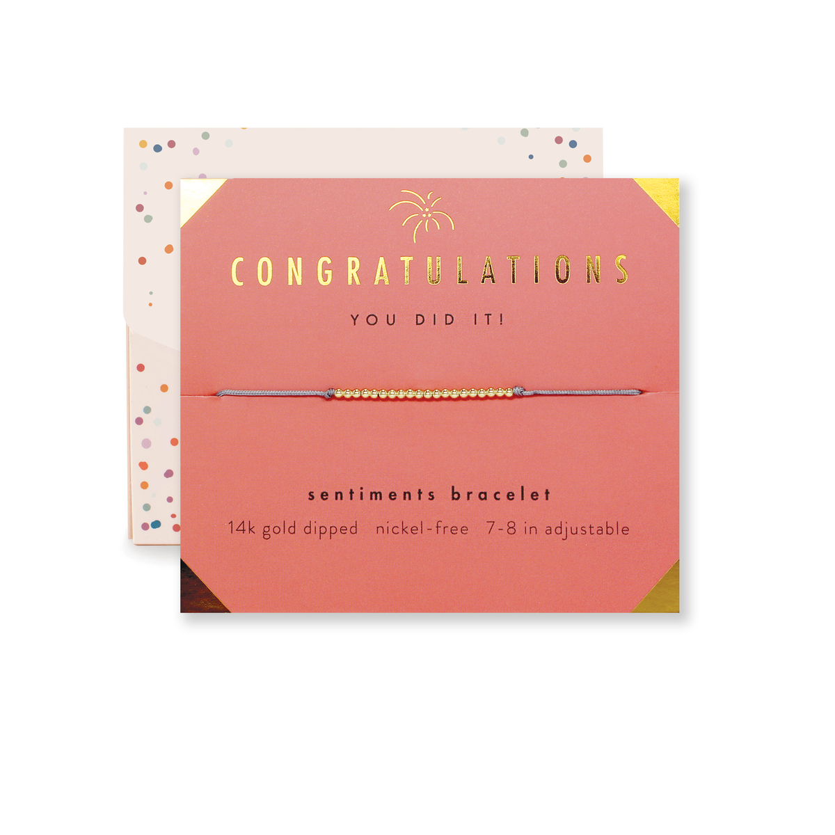 Lucky Feather - Sentiments Bracelet + Env - CONGRATS - Gold