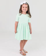 RuffleButts - Mint Knit Short Sleeve Twirl Dress RuffleButts