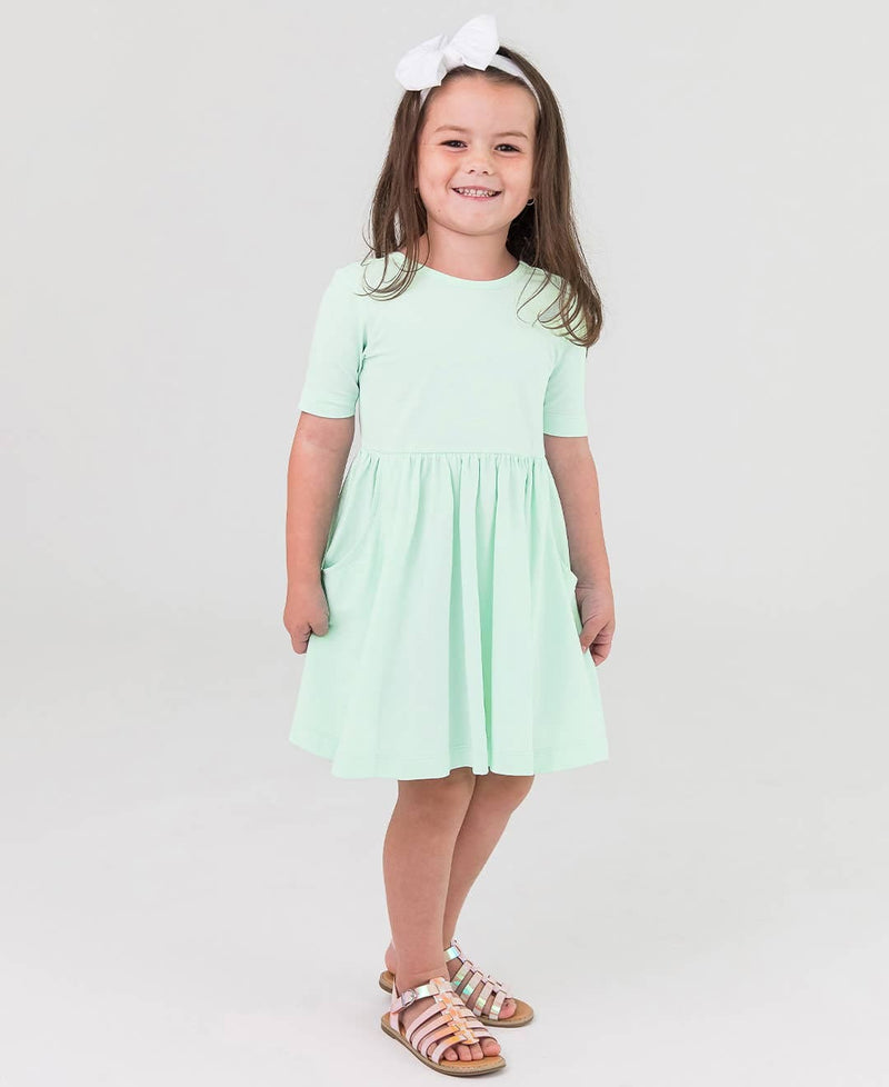 RuffleButts - Mint Knit Short Sleeve Twirl Dress