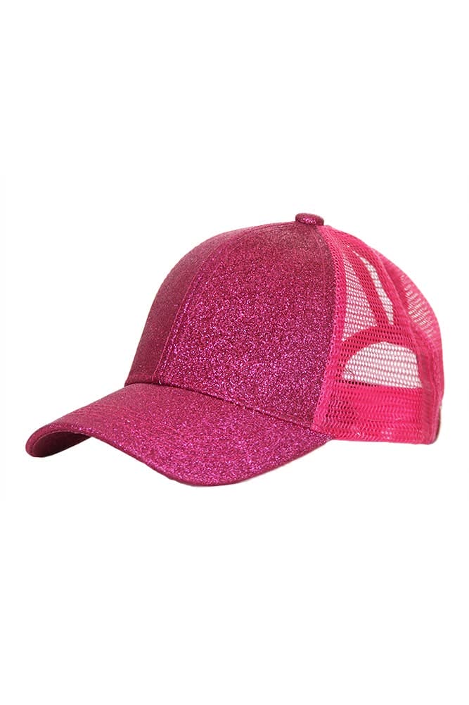 Kids Glitter Fabric With Mesh Pony Cap: Black Hana
