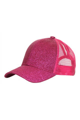 Kids Glitter Fabric With Mesh Pony Cap: Pink Hana