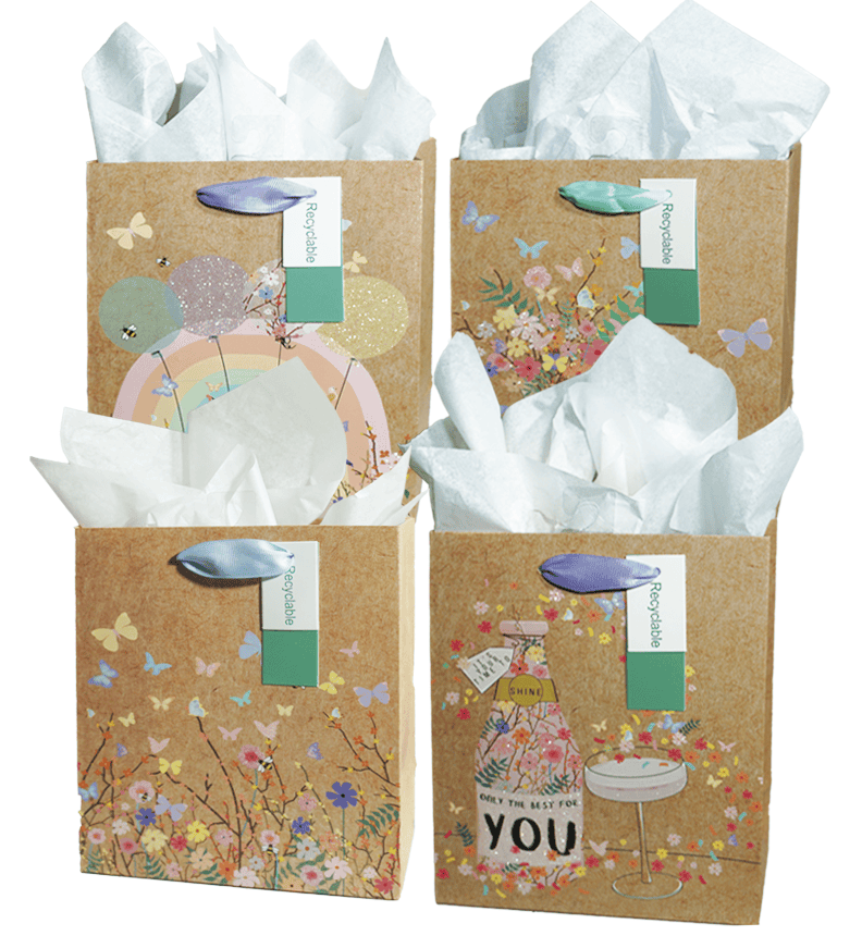 Everyday Gift Bag - Kraft paper with butterflies & flowers: Medium Angels Craft