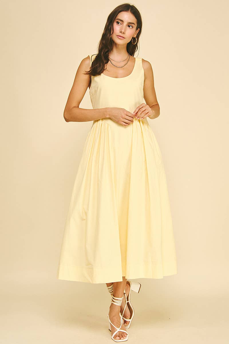 Womens Poplin Midi A Line Dress