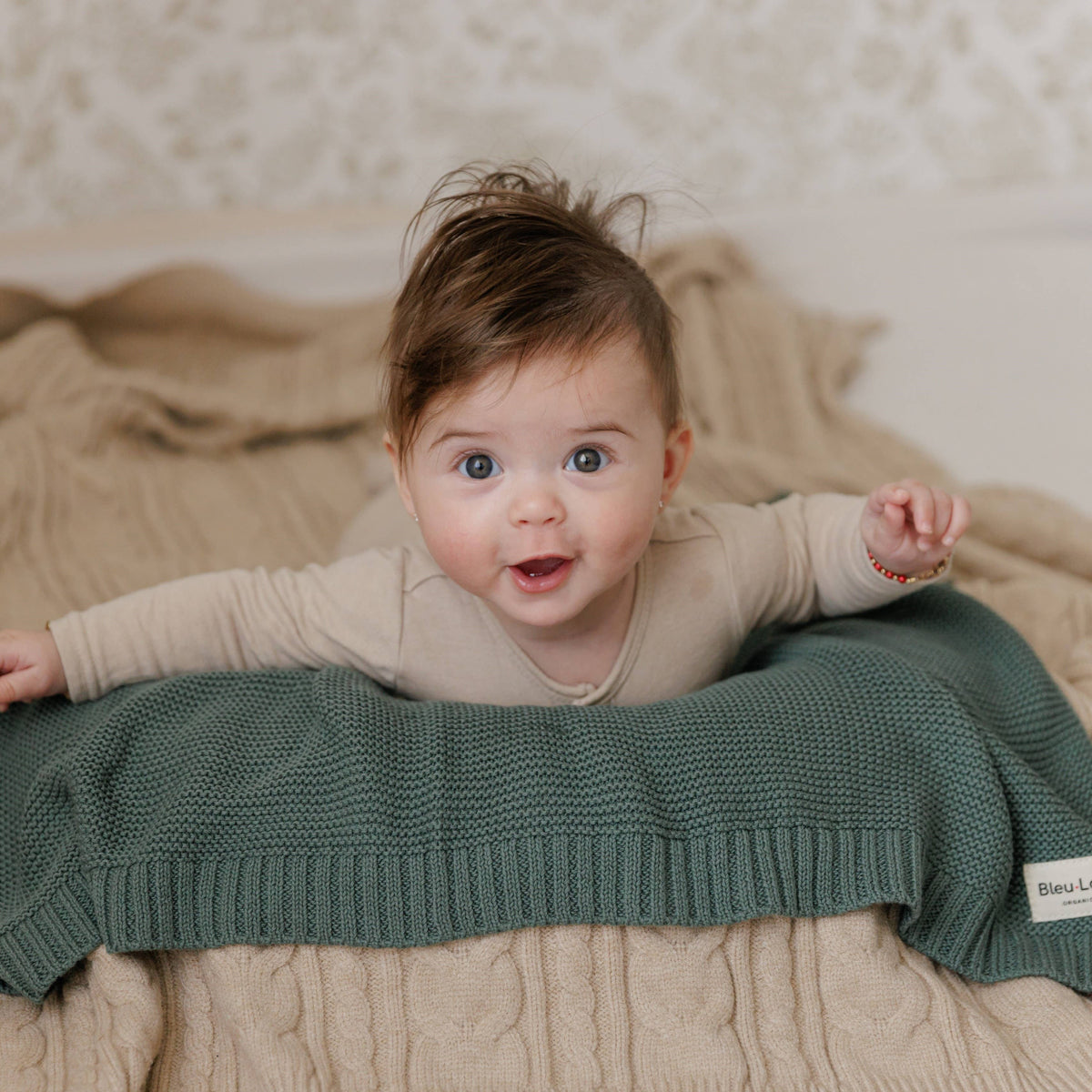 Bleu La La - Heritage Knit 100% Organic Cotton Swaddle Baby Blanket Bleu La La