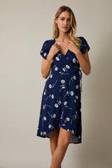 PUFF SLEEVE FAUX WRAP TULIP MINI DRESS