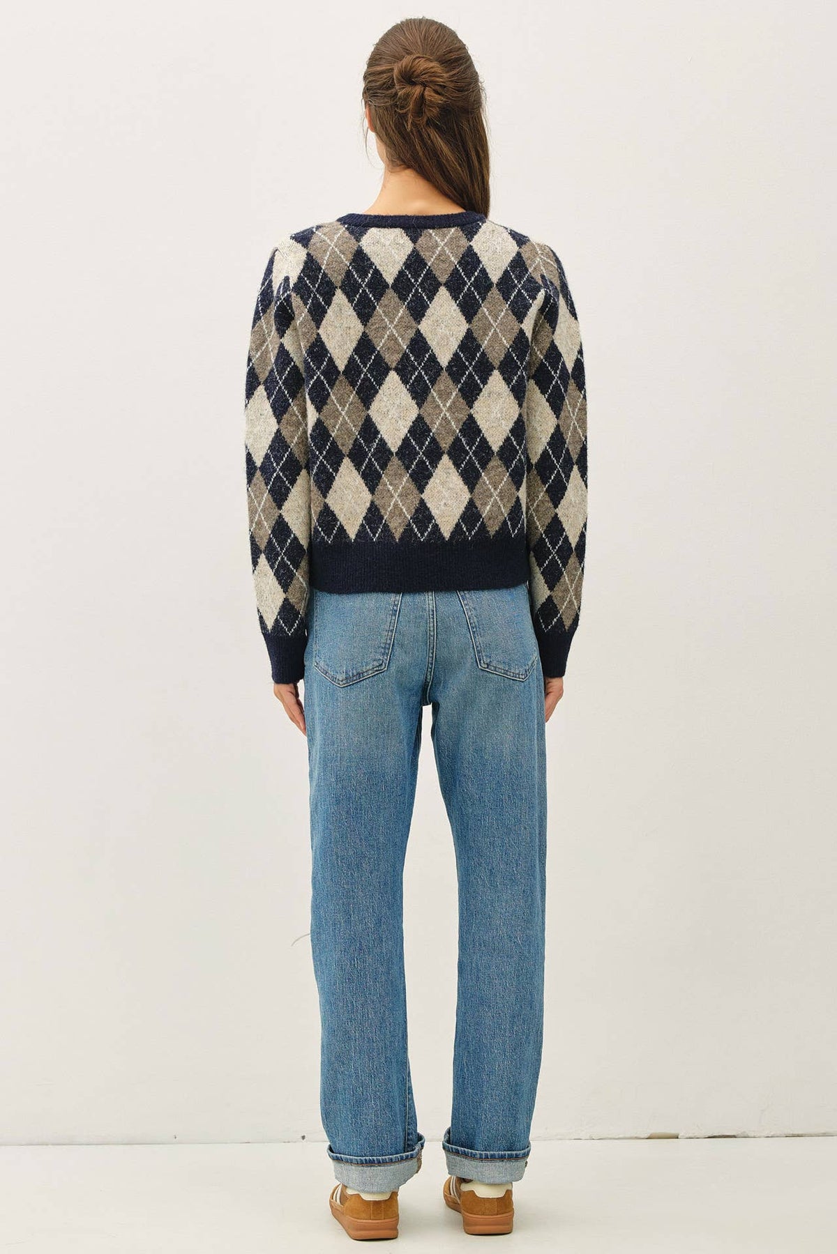 Womens Argyle Cardigan Sweater