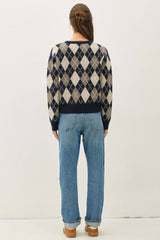 Womens Argyle Cardigan Sweater