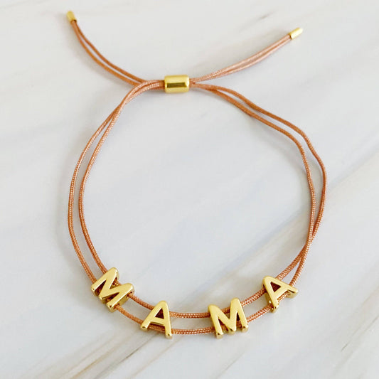 Satin String Mama Bracelet | 18K Gold | Taupe