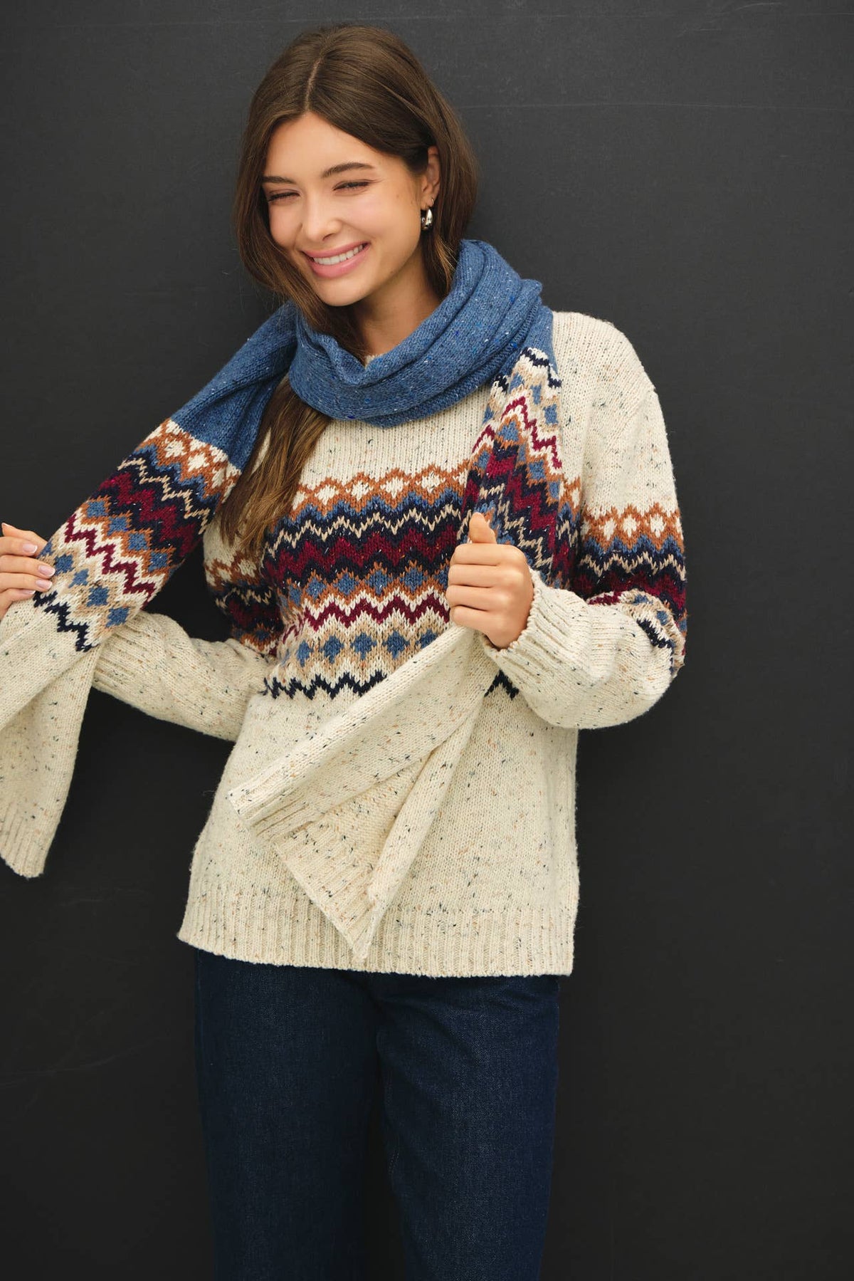 Fair Isle Chunky Knit Scarf