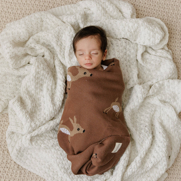 Bleu La La - 100% Luxury Cotton Receiving Swaddle Baby Blanket - Deer Bleu La La