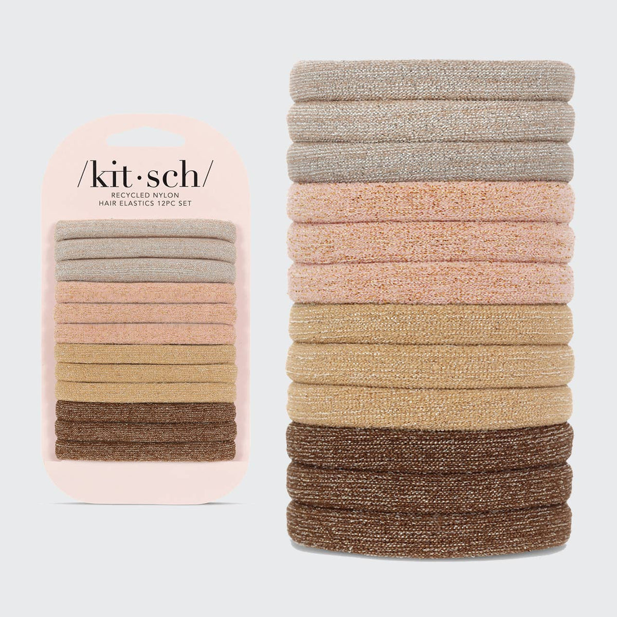 KITSCH - Recycled Nylon Glitter Medium Elastics 12pc- Neutral KITSCH
