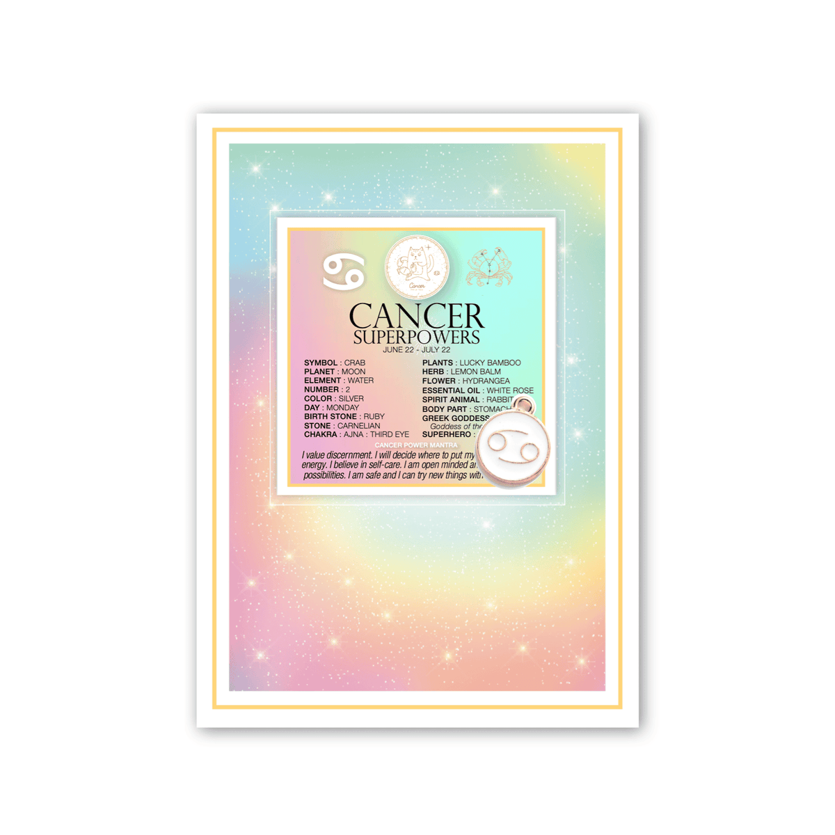 CHARMED ZODIAC CANCER GREETING CARD + CHARM warm human