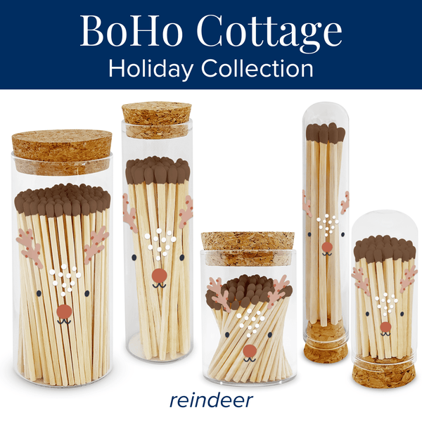 Thankful Greetings - 2” Matches BoHo Cottage - Reindeer on Glass Mini Cloche Thankful Greetings