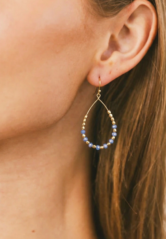 Blue Beaded Teardrop Hoop Earrings, photo 1 of 3