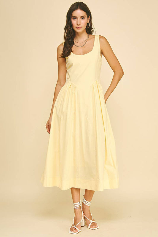 Womens Poplin Midi A Line Dress