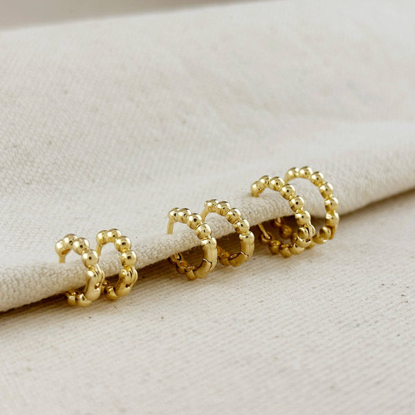 GoldFi - 18k Gold Filled Mini Beaded Clicker Hoop Earrings GoldFi
