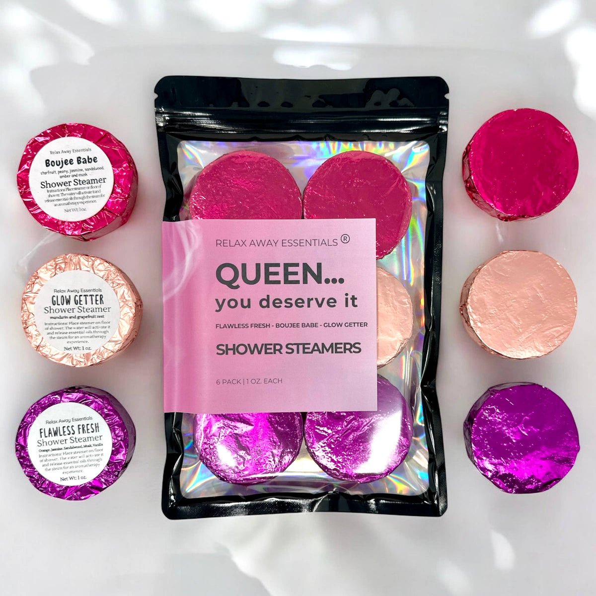Relax Away Essentials - Queen - Shower Steamers 6 Pack - Made in USA - Spa Tablets