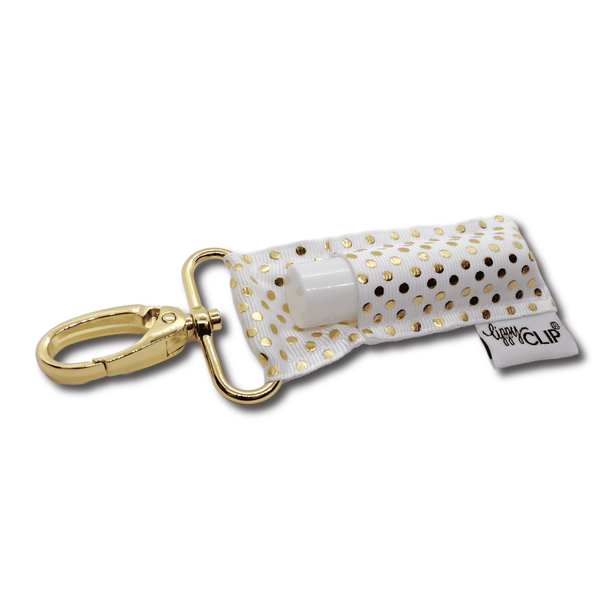 LippyClip Lip Balm Holder - Gold Dots on White LippyClip® Lip Balm Holder for Chapstick