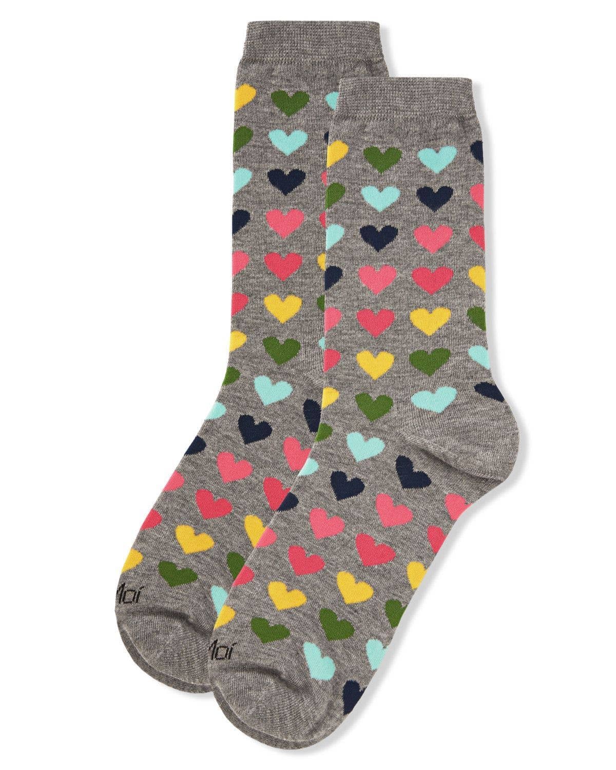 Multicolored Hearts Bamboo Crew Women's Socks