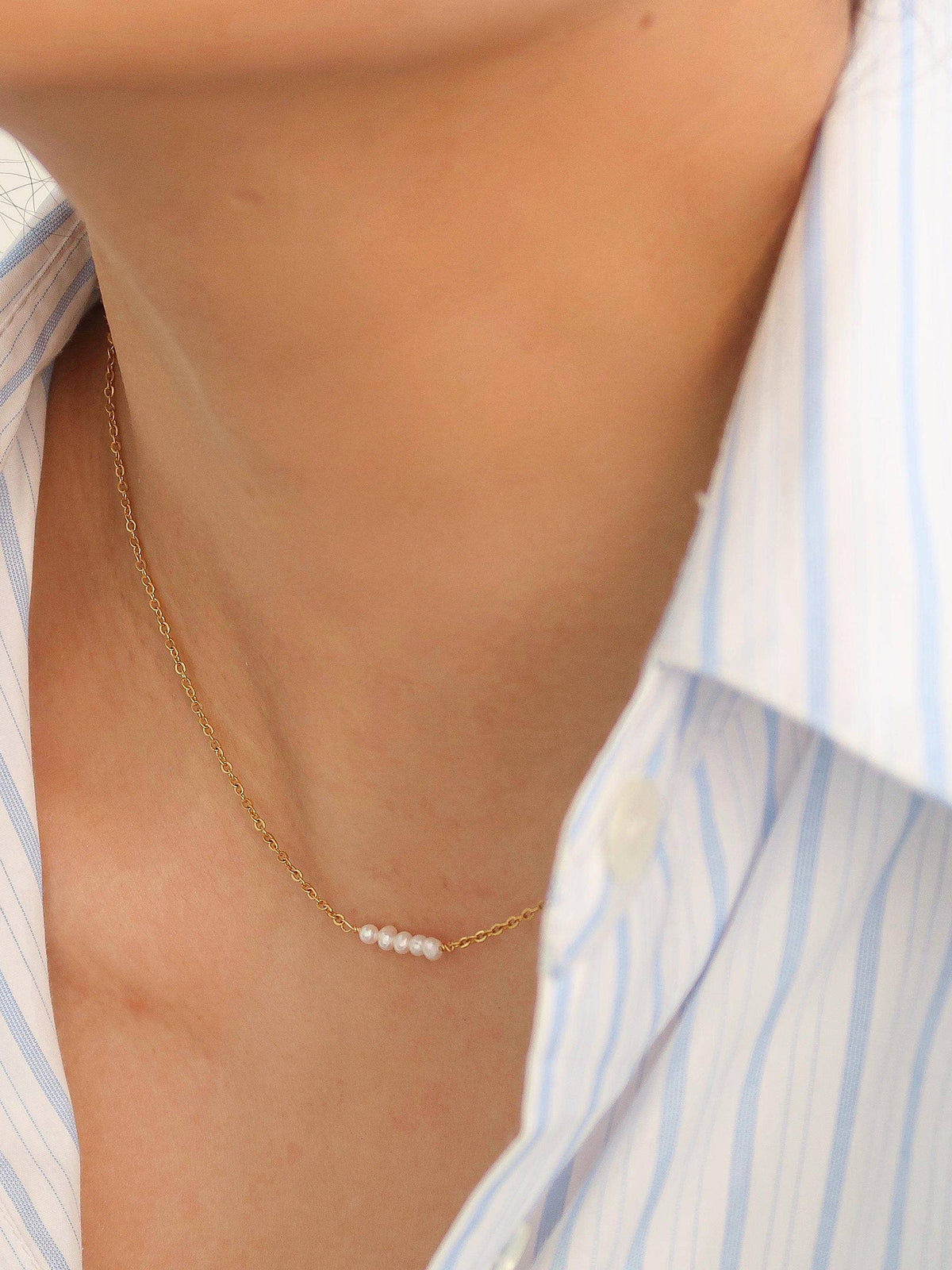 Womens 18K Non-Tarnish Petite Pearl Chokers