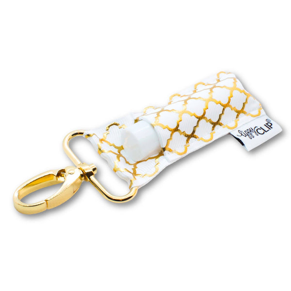 LippyClip Lip Balm Holder - Gold Quatrefoil on White LippyClip® Lip Balm Holder