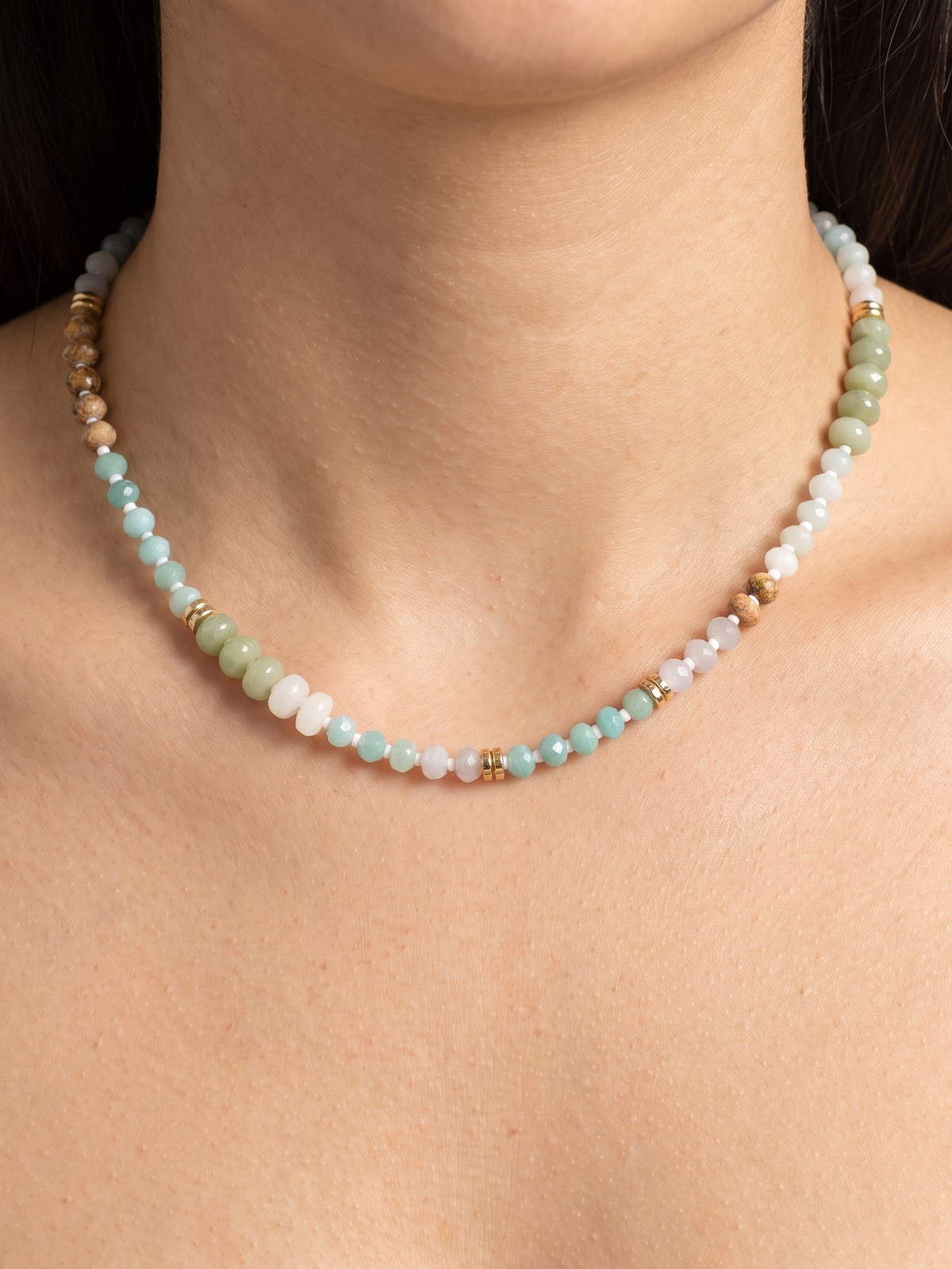 Green Jade & Blue Amazonite Beaded Necklace, photo 1 of 4