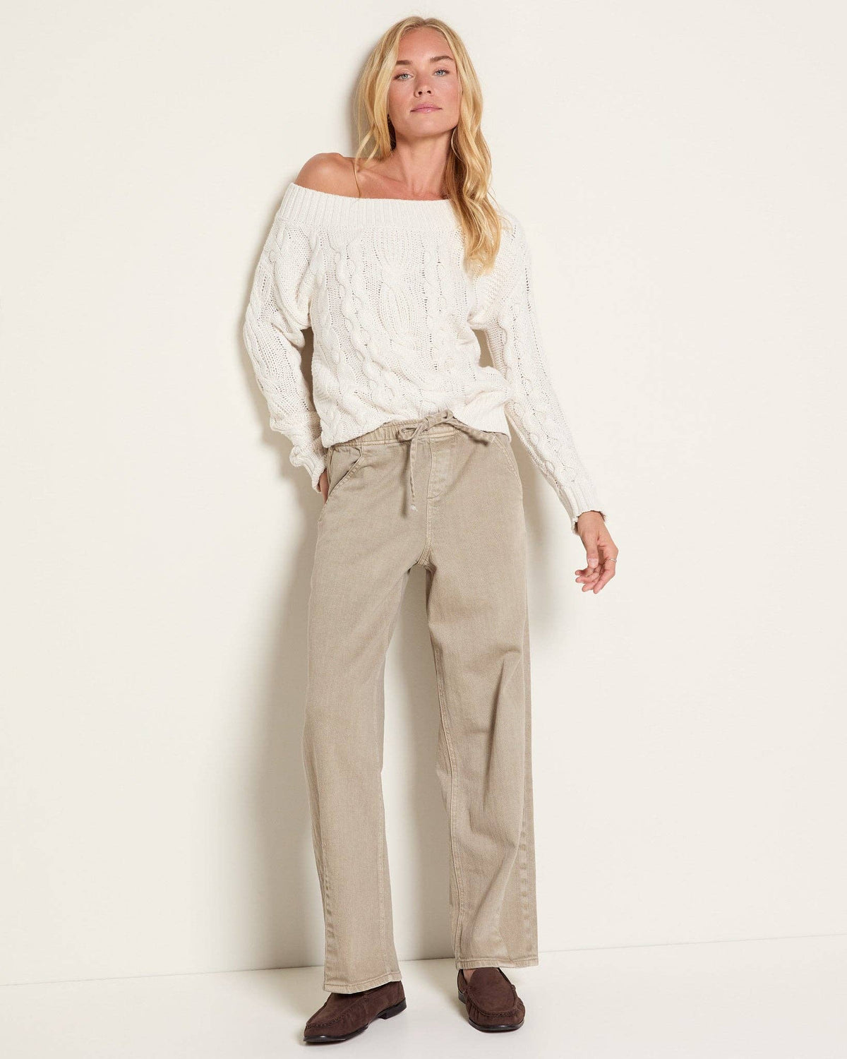 Off-Shoulder Cable Knit Sweater