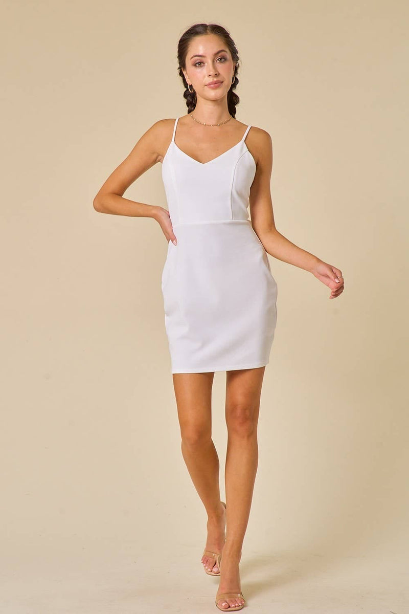 Women's Back Bow Bodycon White Dress