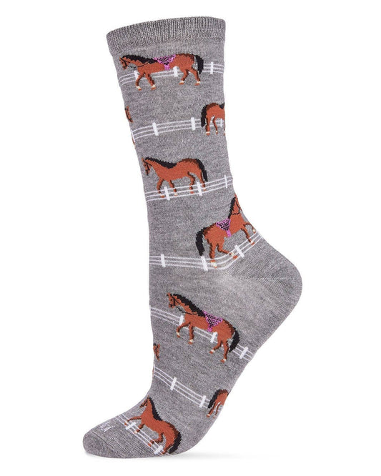 Show Pony Bamboo Blend Crew Socks: Med Gray Heather / 9-11