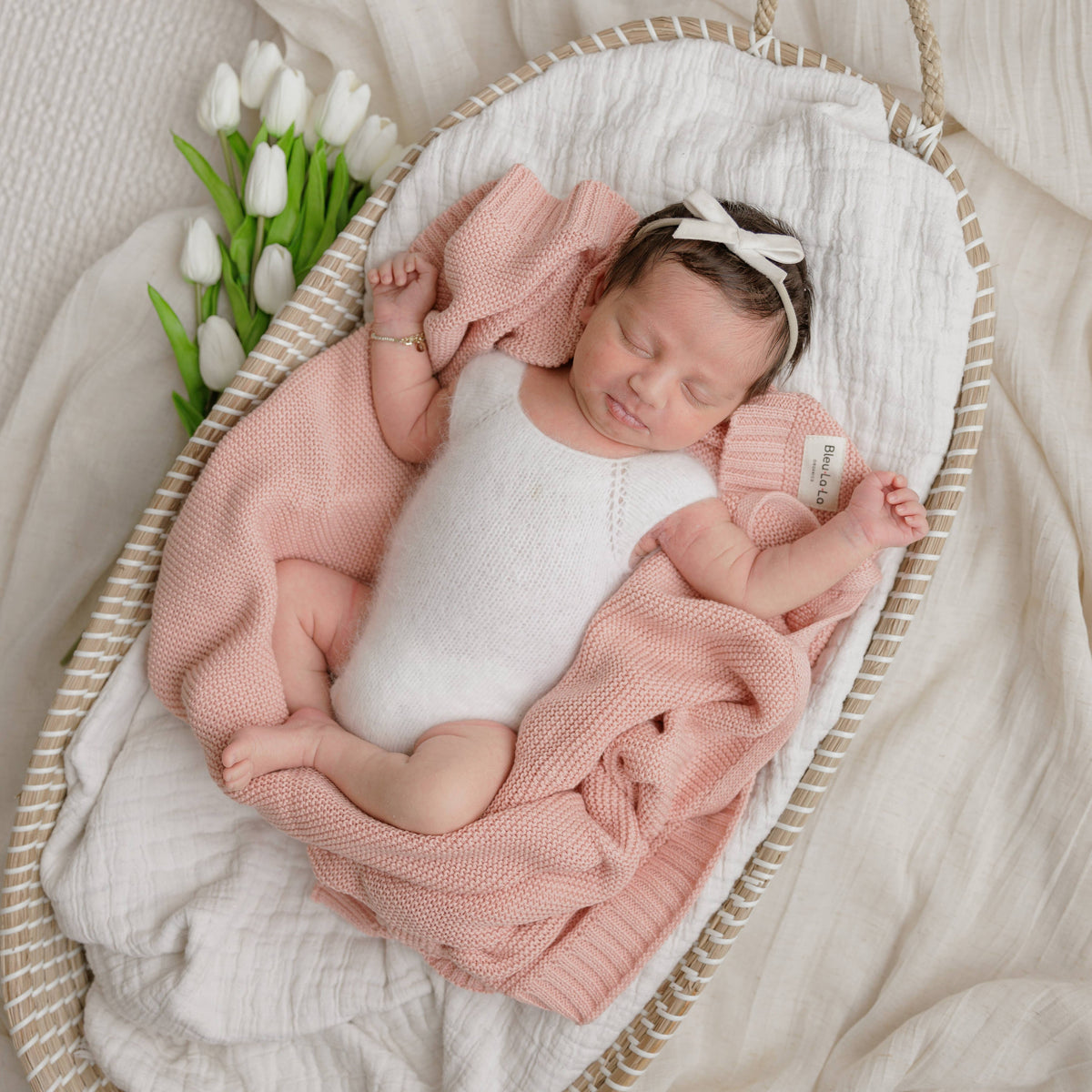 Bleu La La - Heritage Knit 100% Organic Cotton Swaddle Baby Blanket Bleu La La
