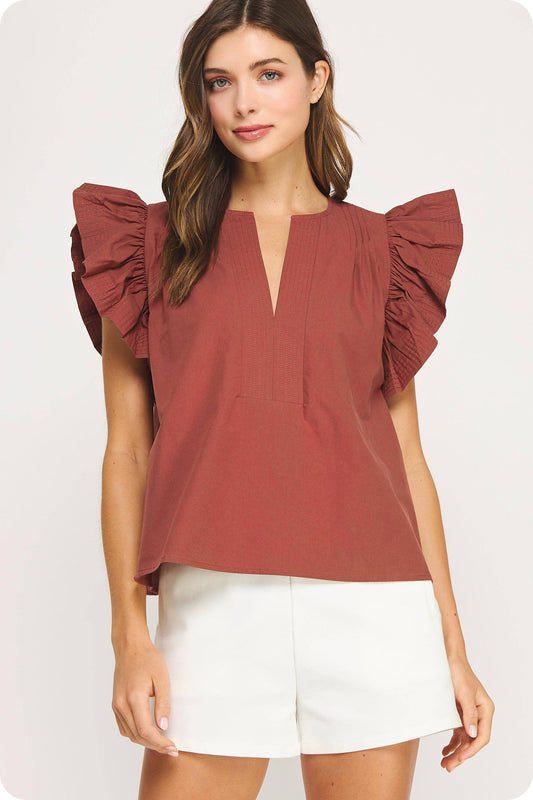 Flutter Ruffle Sleeve Poplin Blouse