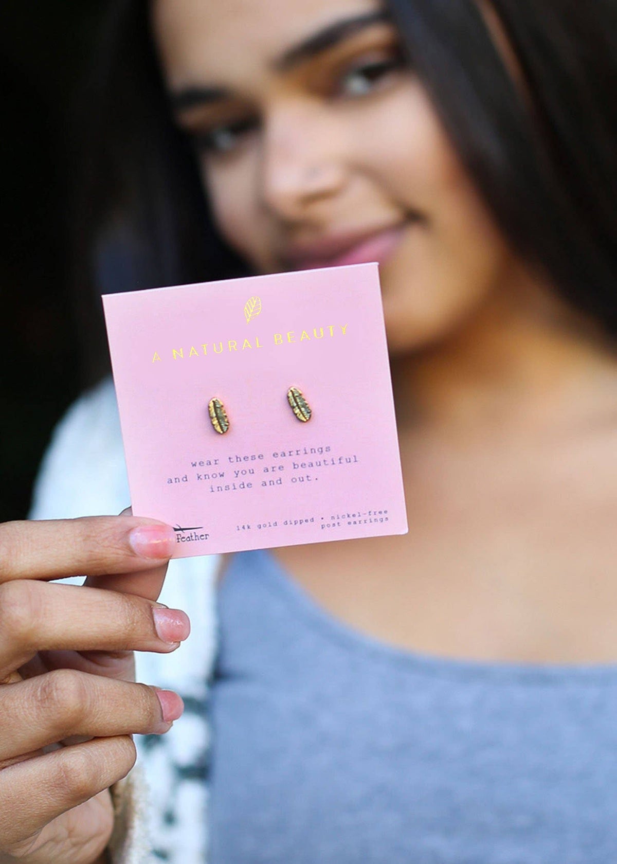 Lucky Feather - New Moon Gold Earrings - NATURAL BEAUTY/LEAF
