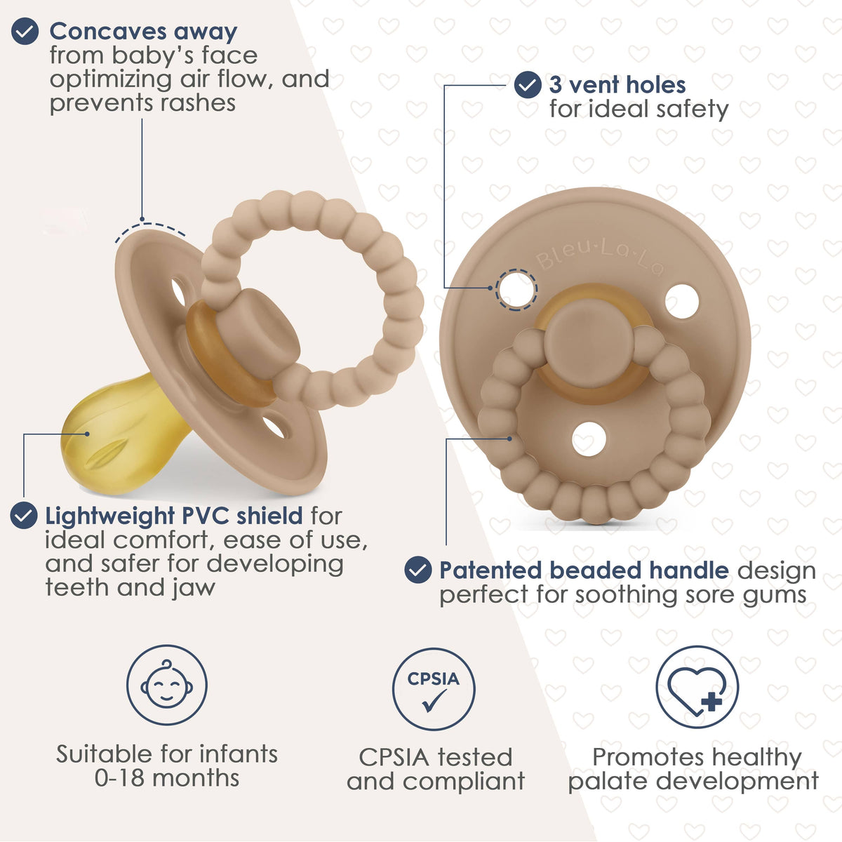 Bleu La La - Luladream Pacifier + Clip Collection - Natural Rubber Nipple Bleu La La
