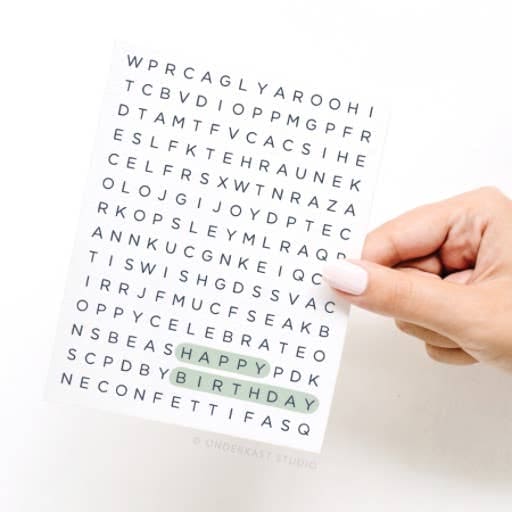 Onderkast Studio - Happy Birthday Word Search Greeting Card Onderkast Studio