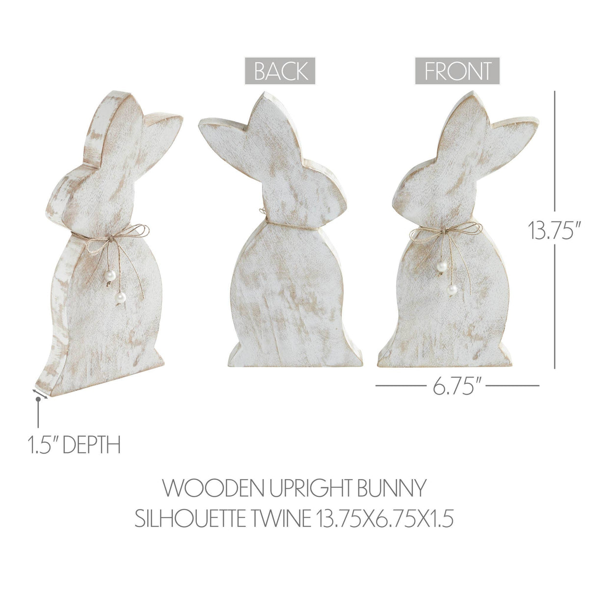 Spring In Bloom Wooden Upright Bunny Silhouette with Twine Bow - Freestanding Rustic Easter Decor - 13.75x6.75x1.5