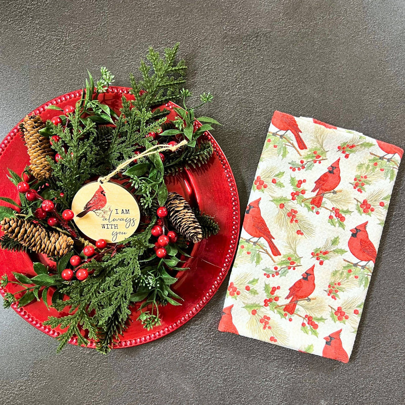 Driftless Studios - Red Cardinal Pattern Waffle Hand Towel With Hanging Loop Driftless Studios