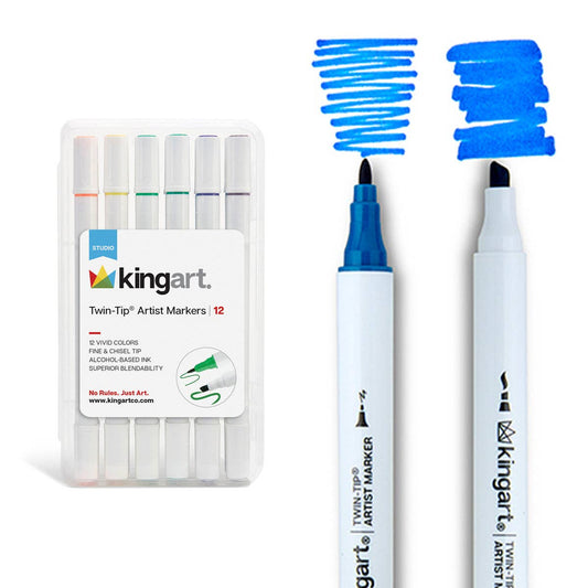 KINGART - Twin-Tip™ Chisel & Fine Alcohol Markers - 12 Colors