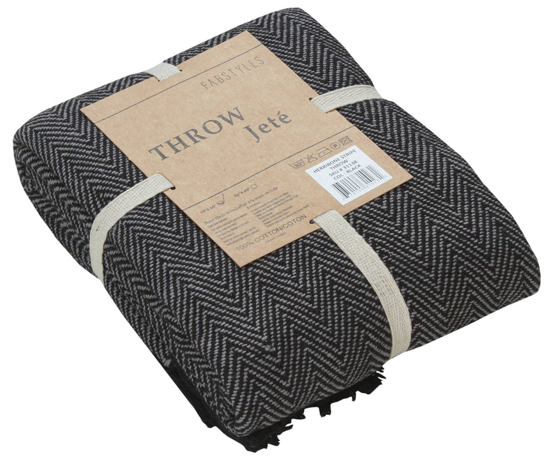 Fabstyles - Fabstyles Herringbone Stripe Cotton Throw Blanket Fringes Fabstyles