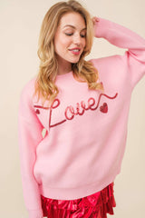 Womens Sequin Heart LOVE Sweater Main Strip