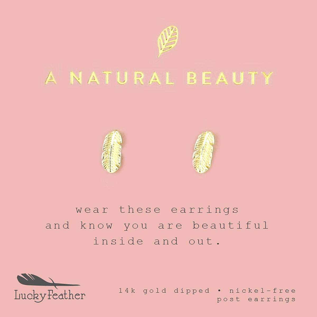 Lucky Feather - New Moon Gold Earrings - NATURAL BEAUTY/LEAF