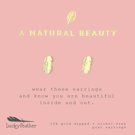 Lucky Feather - New Moon Gold Earrings - NATURAL BEAUTY/LEAF