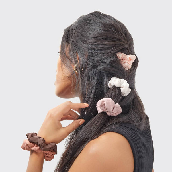 KITSCH - Assorted Textured Scrunchies 5pc Set - Terracotta KITSCH