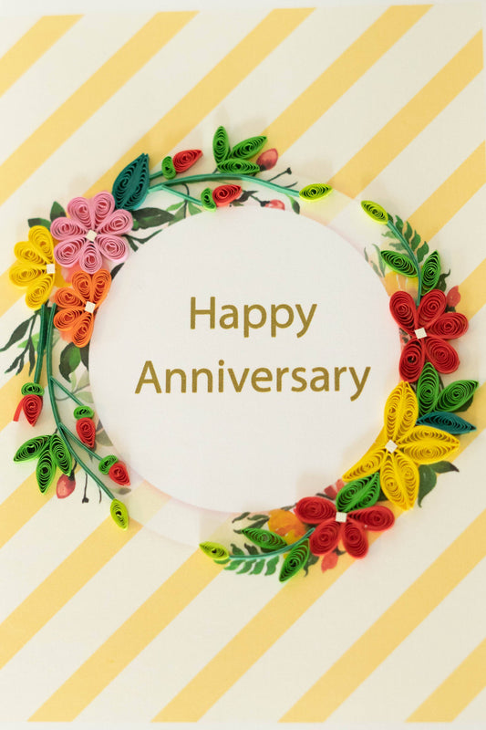 Happy Anniversary Floral Ring Hand Quilled Card