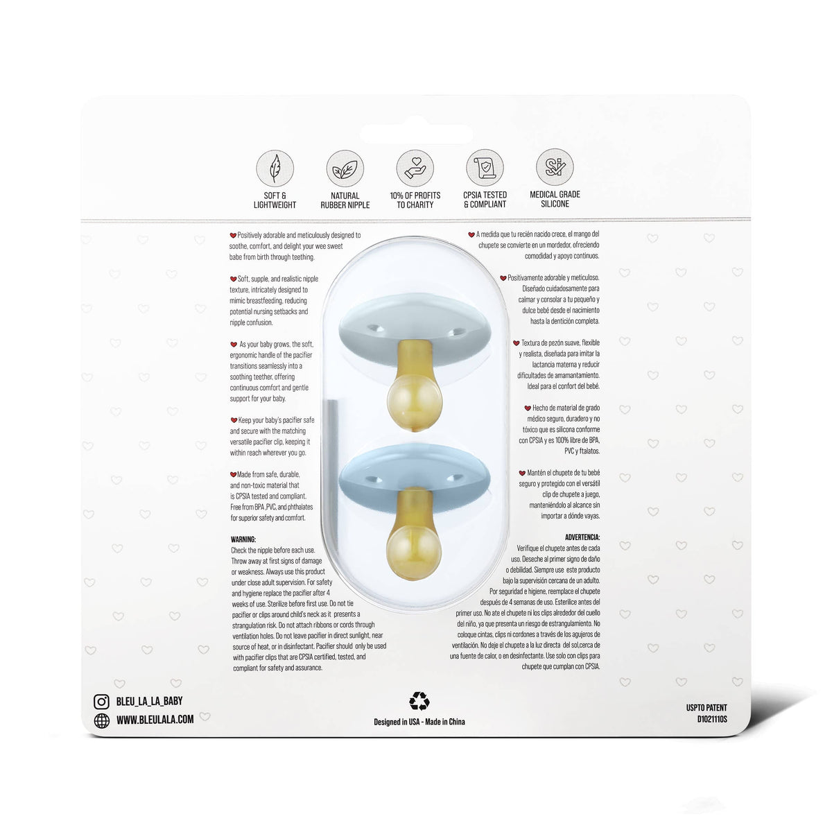 Bleu La La - Luladream Pacifier + Clip Collection - Natural Rubber Nipple Bleu La La