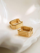Womens 18K Gold Non-Tarnish Stripe Hoop Earring
