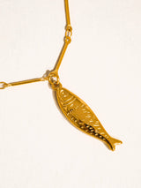 Womens 18K Gold Non-Tarnish Fish Pendant Chain Necklace
