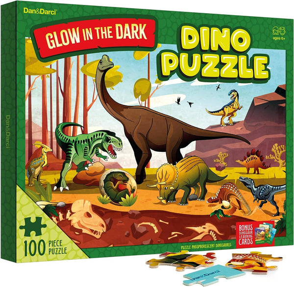 Kids Glow in The Dark 100 Piece Dinosaur Puzzle for Kids Dan&Darci