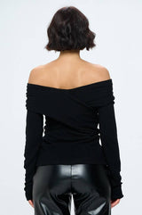 Renee C. - Made in USA Cashmere Feel Brushed Knit Wrap Off Shoulder Top Renee C.