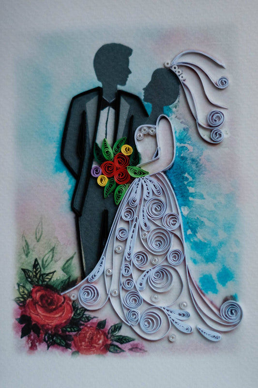 Bride & Groom Hand Quilled Love Card