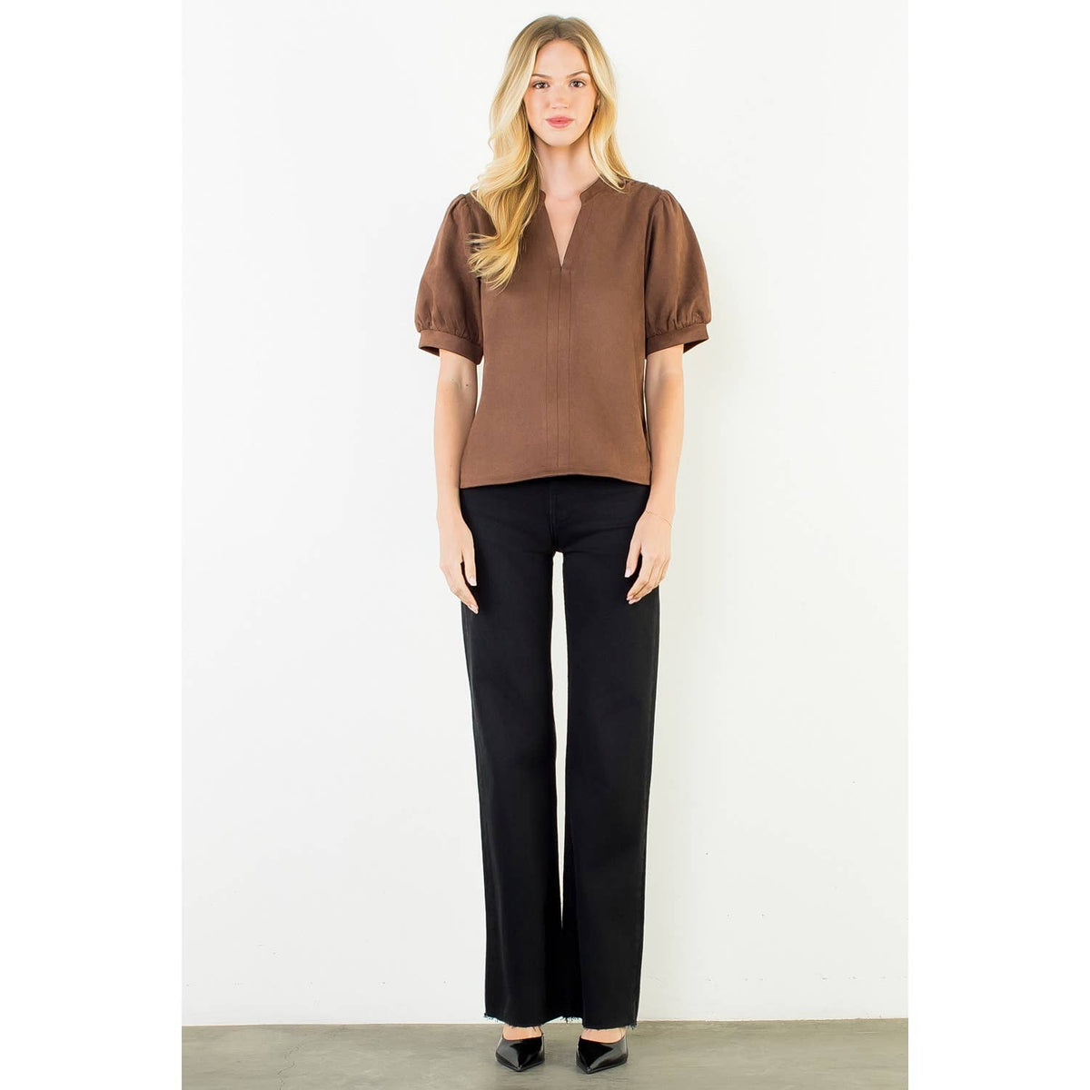 Womens Soft Suede V-Neck Top